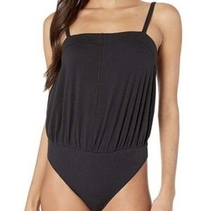 Free People Marissa Bodysuit In Black NWT Size XS Thong Back Square Neckline